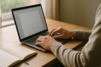 Personne en train de rédiger une annonce claire